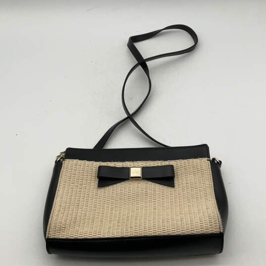 Womens Black Beige Tweed Zipper Adjustable Strap Small Crossbody Bag image number 1