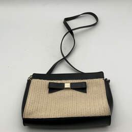 Womens Black Beige Tweed Zipper Adjustable Strap Small Crossbody Bag