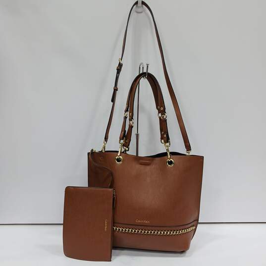 Calvin Klein Brown Tote Style Shoulder Handbag image number 1