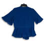 NWT Womens Blue V-Neck Ruffle Flutter Sleeve Wrap Pullover Blouse Top Sz S image number 2
