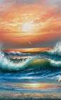 Ocean Sunset Oil on canvas by A. Kirkham Signed. Framed image number 5