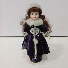 Vintage Porcelain Doll w/Clothing and Stand