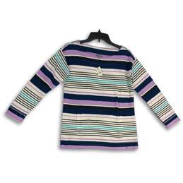 NWT Womens Purple Striped Round Neck Long Sleeve Pullover Sweater Size Small