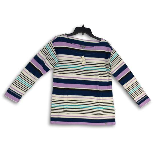 NWT Womens Purple Striped Round Neck Long Sleeve Pullover Sweater Size Small image number 1