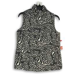 NWT Liz Claiborne Womens Black White Animal Print Full-Zip Puffer Vest Size XSP