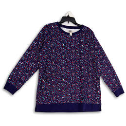 Womens Multicolor Star Print Long Sleeve Pullover Sweatshirt Size L 14-16
