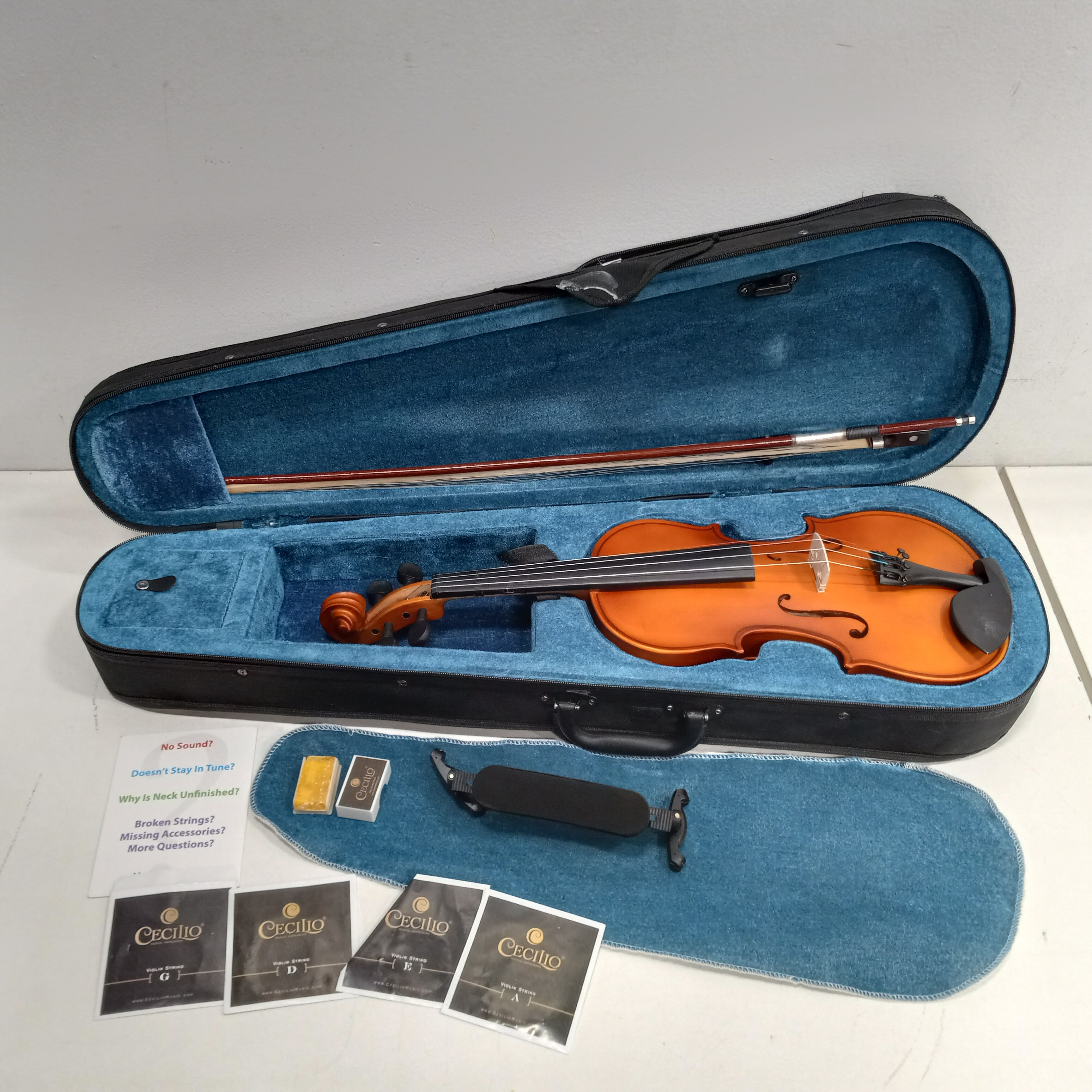 Mendini By Celicio Violin 3/4 Size In Case With Strings, Resin, Chin Rest,  And Bow
