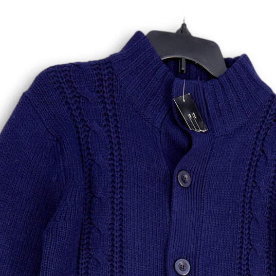 NWT Womens Blue Long Sleeve Knitted Button Front Cardigan Sweater Size M image number 3