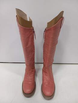Sam Edelman Women's Fable Pink Leather Reptile Print Knee High Boots Size 8M