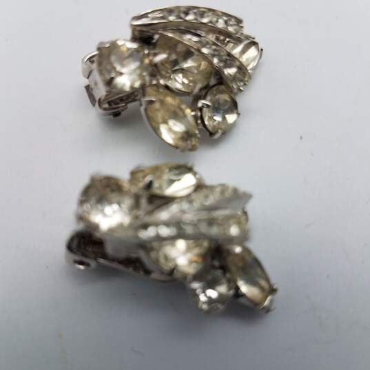 Weiss- Vintages Silvertone Crystal  Clip-On Earrings 9.2g image number 2