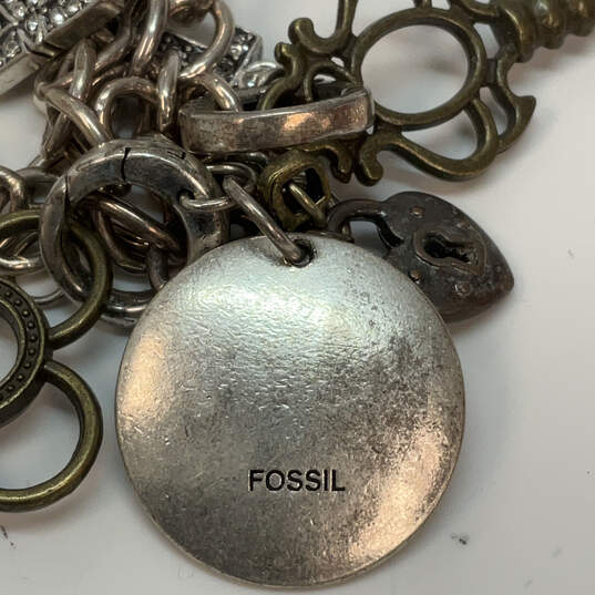 Designer Fossil Two-Tone Link Chain Rhinestone Multiple Charm Bracelet image number 4