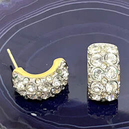 Designer Swarovski Gold-Tone Rhinestone Pave Huggie Half Hoop Earrings