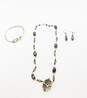 Ethereal 925 Rose Flower Pendant Glass Bead Necklace, Garnet Earrings & Knot Bangle Bracelet 50.7g image number 1
