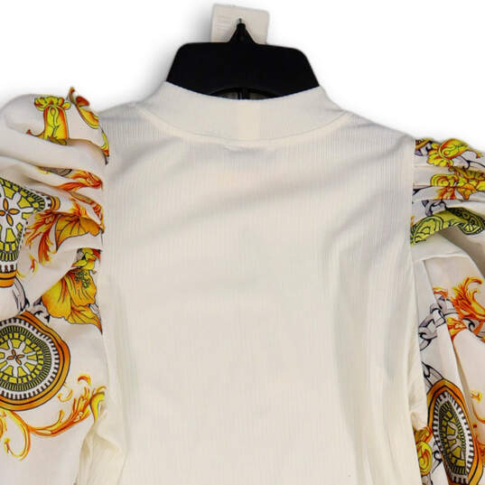 NWT Womens White Gold Baroque Print Puff Sleeve Blouse Top Size L image number 4