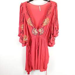 Free People Women Red Embroidery Crinkle Dress M