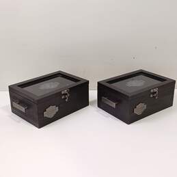 Pair of Harley-Davidson Wood Memory Boxes With Glass Display Top alternative image