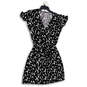 Womens Black White Printed Short Sleeve Tie Waist Wrap Dress Size Medium image number 1