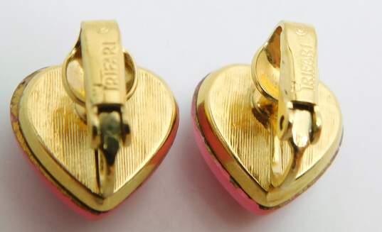 VNTG Crown Trifari Pink Lucite & Gold Tone Heart Clip-On Earrings 7.8g image number 2