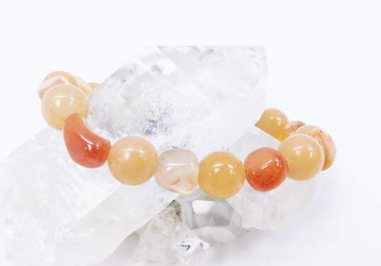 Artisan Silvertone Orange Quartz & Agate Beaded Necklace & Matching Toggle Bracelet Set 159.6g image number 3