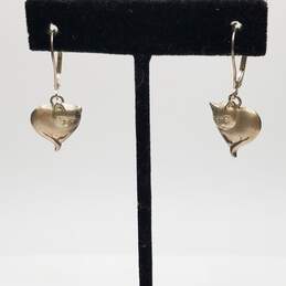 R. Lugosch - Rare Vintage Sterling Silver Heart Shape Cat Dangle Earrings 4.3g alternative image