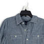Mens Gray Long Sleeve Pockets Spread Collar Button Up Shirt Size Large image number 3