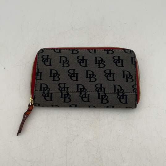 Dooney & Bourke Womens Brown Red Signature Print Inner Pockets Zip Around Wallet image number 2