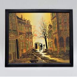 Artist L. Ryan Signed French Street Scene Oil Painting Vintage Framed Art