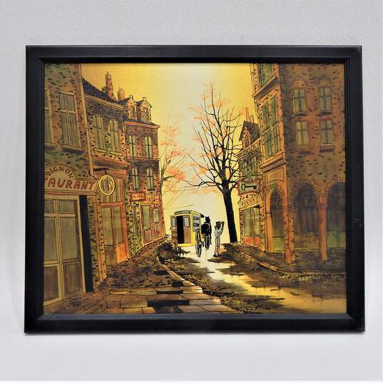 Artist L. Ryan Signed French Street Scene Oil Painting Vintage Framed Art image number 1