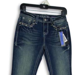 NWT Womens Blue Embroidered Denim 5-Pocket Design Bootcut Leg Jeans Size 25 alternative image