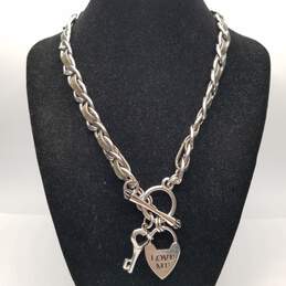 Juicy Couture W/Box Silver Tone /Gray Love Me & Key Pendants On 16in Toggle Necklace W/Box 77.4g alternative image