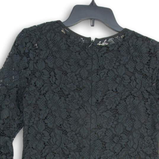 Womens Black Floral Lace Crew Neck Bell Sleeve Back Zip Mini Dress Size 0 image number 4