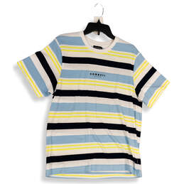 Mens Multicolor Striped Short Sleeves Crew Neck Pullover T-Shirt Size Large