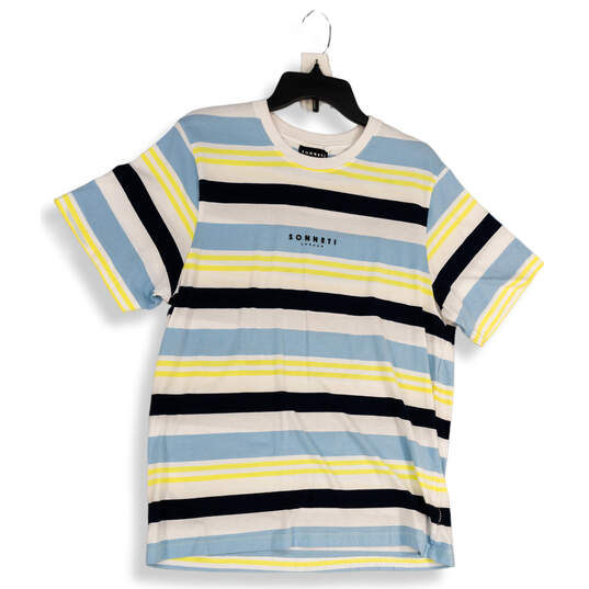 Mens Multicolor Striped Short Sleeves Crew Neck Pullover T-Shirt Size Large image number 1