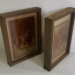 Set of 2 Old West Image on Glass From Lucid Lines by Fredrick Remington 1974 alternative image
