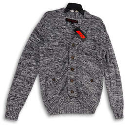 NWT Mens Black White V-Neck Long Sleeve Pockets Cardigan Sweater Sz Medium