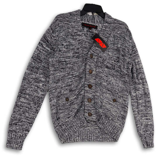 NWT Mens Black White V-Neck Long Sleeve Pockets Cardigan Sweater Sz Medium image number 1