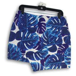 Topshop Womens Blue White Tropical Print Back Zip Mini Skirt Size 8