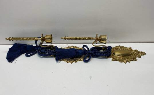 2 Vintage Brass Candlestick Wall Hanging 2 Pc Wall Sconce Candelabra image number 3