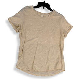 Womens Beige Stretch Round Neck Short Sleeve Pullover T-Shirt Size Large
