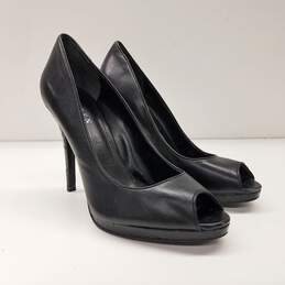 Lauren Ralph Lauren Leather Peep Toe Heels Black 8.5