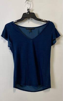 White House Black Market Womens Blue Short Sleeve V-Neck Casual Blouse Top Sz S alternative image