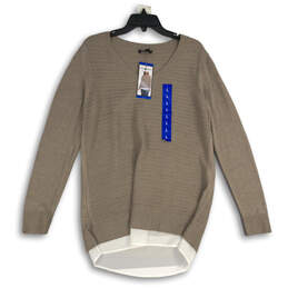 NWT Womens Beige Long Sleeve V-Neck Knitted Pullover Sweater Size Large