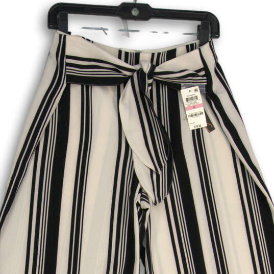NWT Womens Black White Striped Tie Waist Wide Leg Paperbag Pants Size 10 image number 2