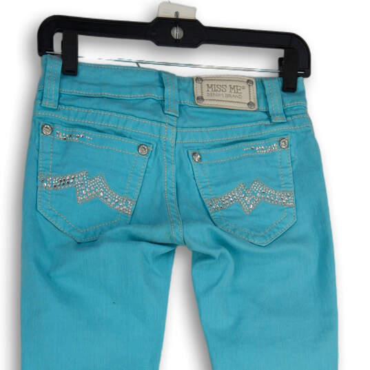 Womens Teal Denim Medium Wash 5-Pocket Design Skinny Leg Jeans Size 24 image number 2