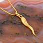 14K Yellow Gold Puffed Italian Cornicello Horn Pendant Box Chain Necklace 2.6g image number 1