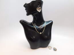 Artisan 925 Ball Bead Pendant Multi Snake Chain Necklace Etched Filigree Heart Drop Earrings & Opal Hamsa Hand & Ankh Rings 20.6g