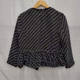 NWT Ann Taylor Tweed Knit Fringe Ruffle Peplum Black & White Stripe Jacket Size 4 alternative image
