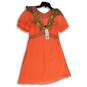 Womens Orange Embroidered Short Sleeve V-Neck Mini Length A-Line Dress  XXS image number 1