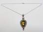 Artisan 925 Tigers Eye Teardrop Cabochon & Faceted Amethyst Accents Dotted & Scrolled Statement Pendant Chain Necklace 19.3g image number 2