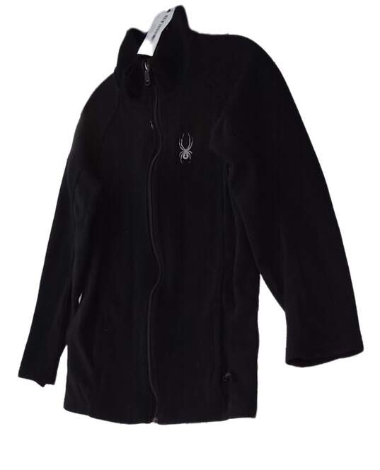 Boys Black Mock Neck Long Sleeve Pockets Full Zip Jacket Size XL image number 2